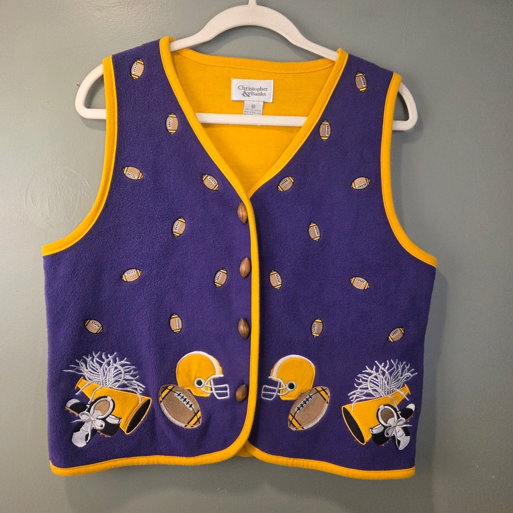 Christopher & Banks Women's Minnesota Vikings Fleece Vest Size M Football